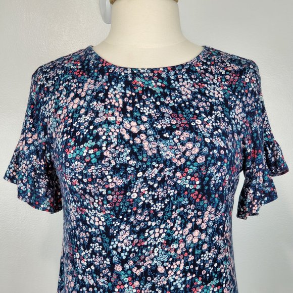 LOFT Outlet Soft Stretchy Ditsy Floral Short Ruffle Sleeve Top, Size M - Picture 2 of 12